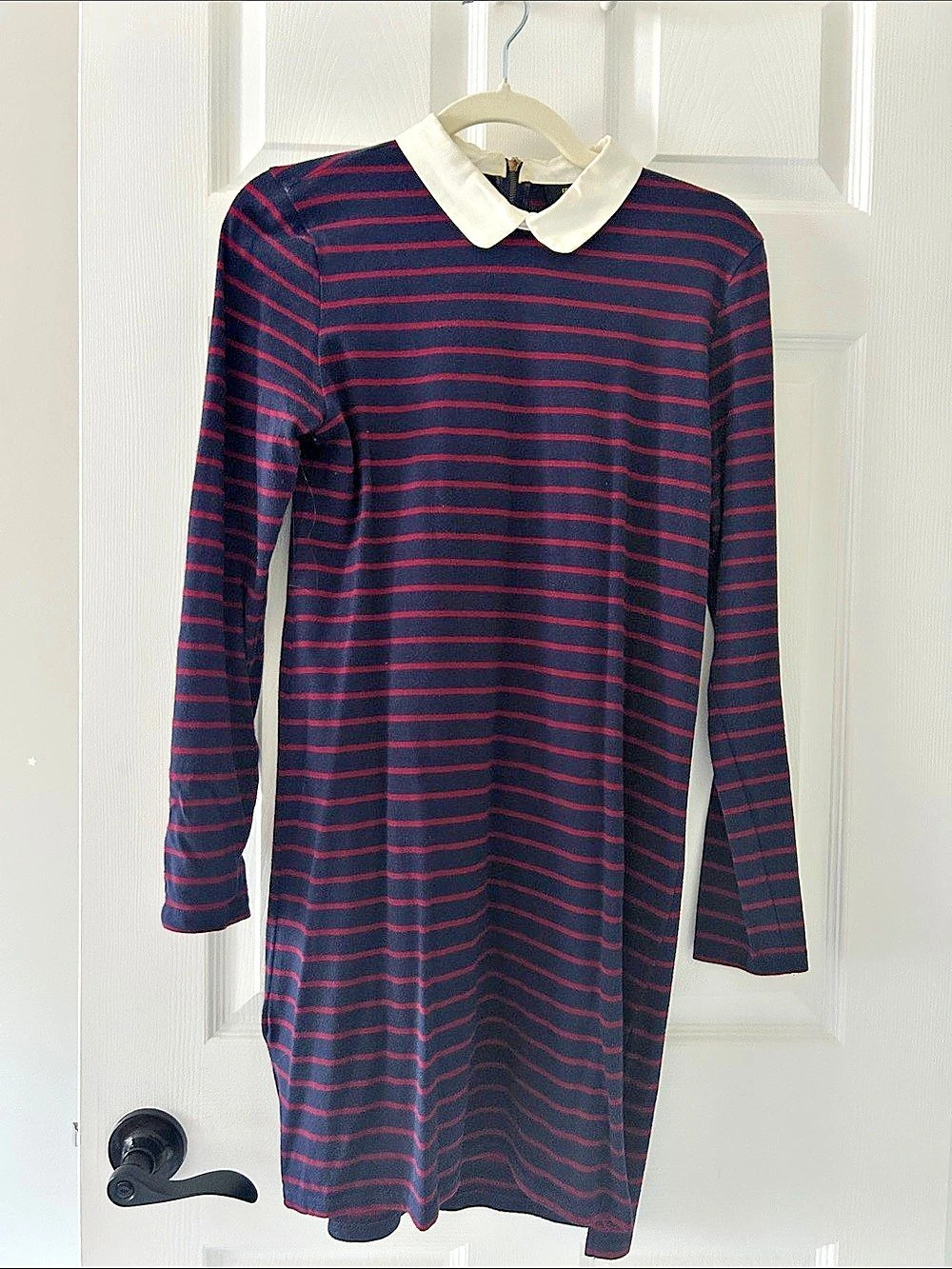 Forever 21 Rugby Striped Collared Dress in Navy Blue & Maroon Red Medium